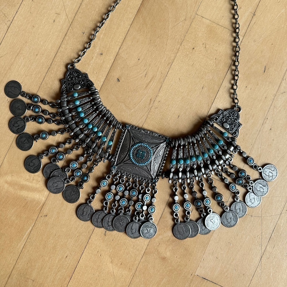 Portugal Coin, turquoise, silver necklace, GD - Picture 2 of 9